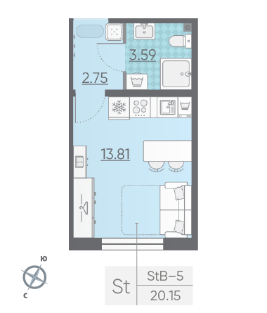 Студия 20.15 м²