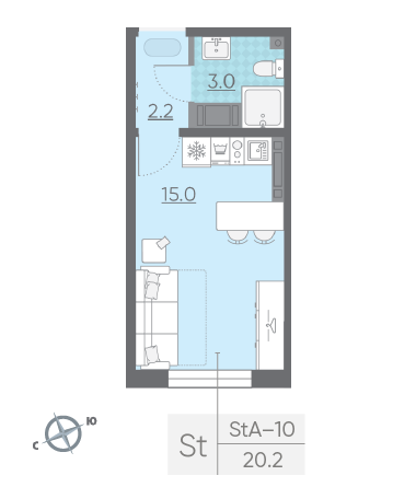 Студия 20.2 м²
