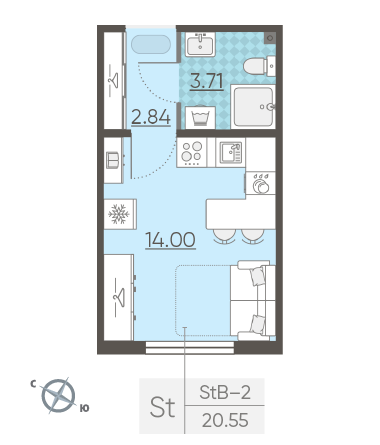 Студия 20.55 м²