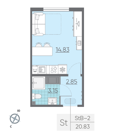 Студия 20.83 м²