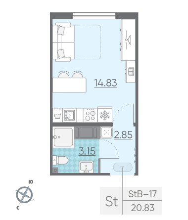 Студия 20.83 м²